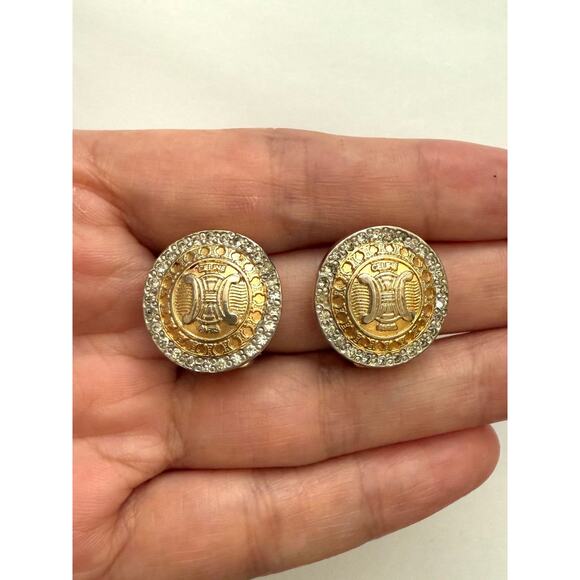 CL1030 Celine triumph logo round clip on earrings - Picture 1 of 3